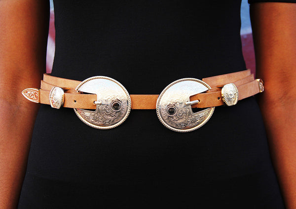 Tan & Gold Round Rodeo Double Buckle